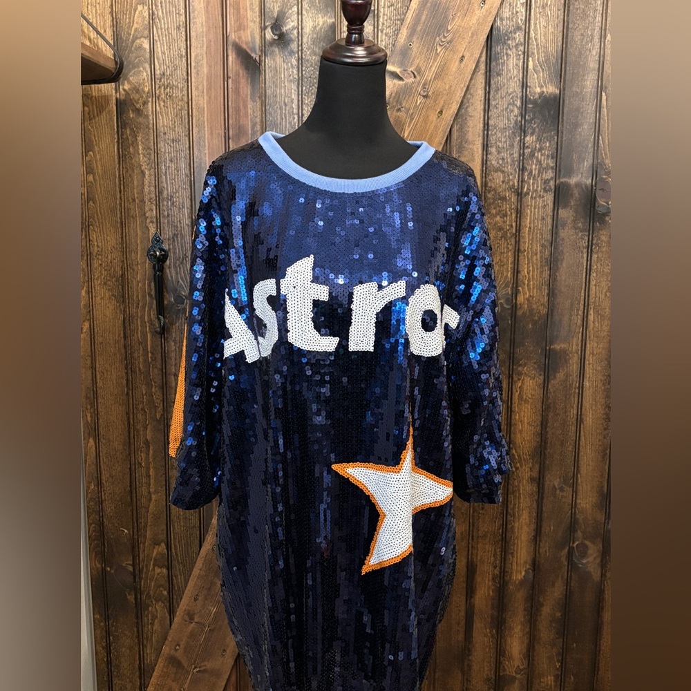 Astros Sequin Top in Blue and Orange